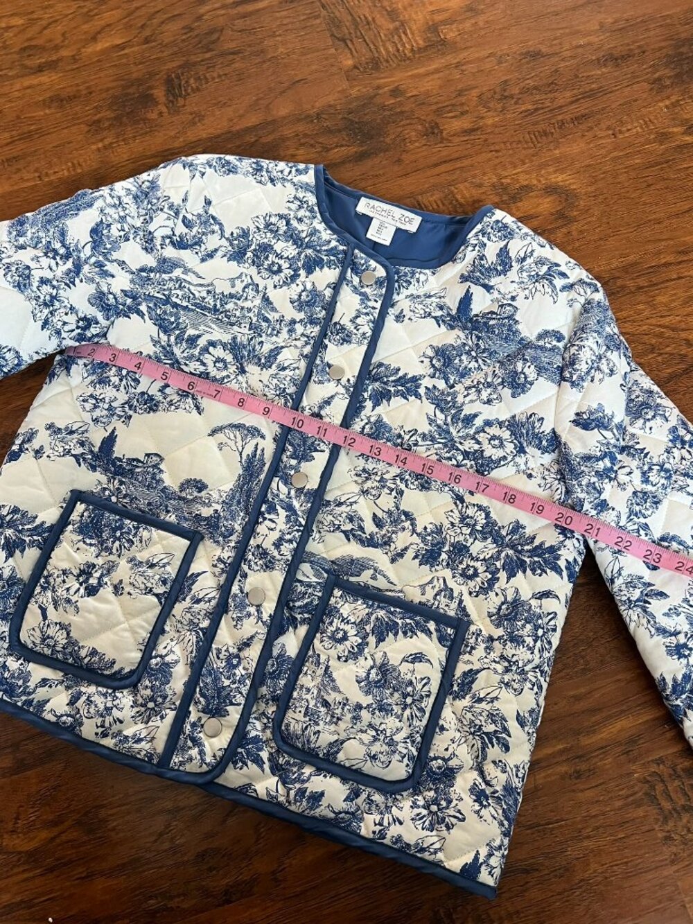 Rachel Zoe Blue & White Toile Quilted Jacket (Size L) - Picture 9 of 13